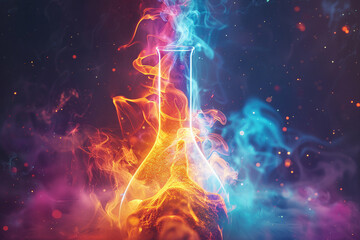 A bottle with a magic potion on a dark background, Generative Ai