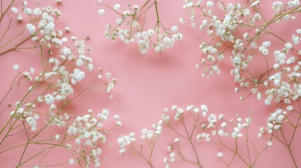 Obraz na płótnie Canvas Celebrate special occasions like Women s Day weddings Mother s Day Easter and Valentine s Day with charming small white gypsophila flowers set against a delicate pastel pink backdrop This e
