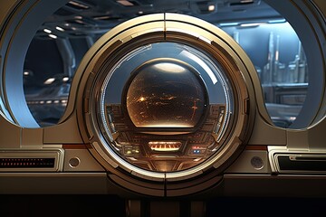 Obraz premium Control Panel Alarm Clock & Satellite Mirror: Intergalactic Spaceport Bedroom Decors