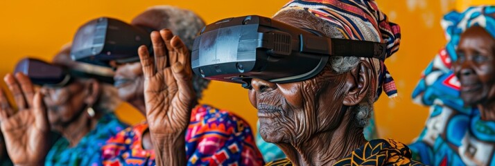 Embracing Global Love Day: Elderly Individuals Experience Virtual Hugs in a Bright Community Hall