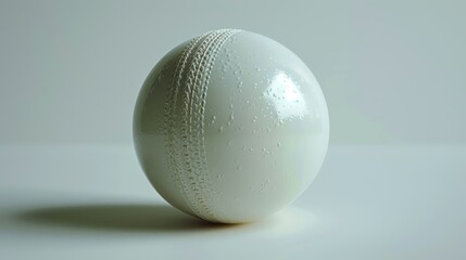 Pristine White Cricket Ball with Subtle Texture on a Plain Background