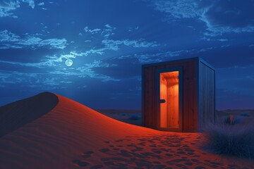 Serene Desert Full Moon Infrared Sauna Experience Under Starry Sky