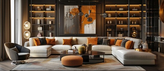 Contemporary living room adorned with stylish furniture