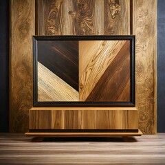 wooden frame on wooden wall,the beauty of luxury wooden texture wallpaper, offering a timeless and elegant backdrop for interior design projects - obrazy, fototapety, plakaty