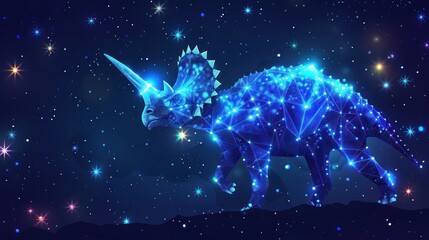 with shiny blue triceratops silhouette on the dark background AI generated