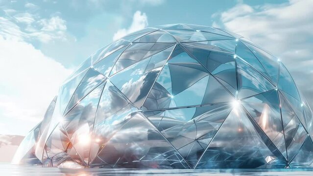 realistic render of a faceted geodesic dome shape. seamless looping overlay 4k virtual video animation background