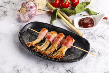 Grilled enoki mushroom with bacon