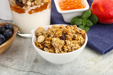 Granola museli cereal for breakfast