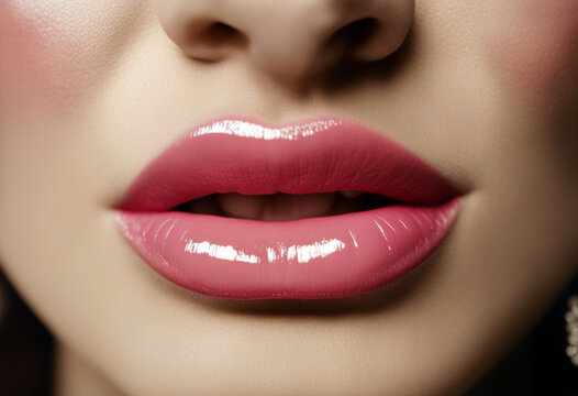 cheerful hair pore mouth business nose blissful female care contrast shiny kiss cosmetic lipstick portrait chuckle sexy lips kiss red beam hot woman chop kissing print background li