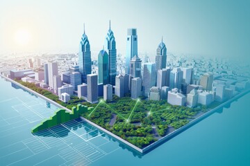 Futuristic Smart City Skyline Illustrating Sustainable Urban Development