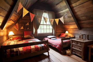 Pirate Ship Kid's Room: Pirate Flag Banner & Aged Wood Walls Decor Ideas