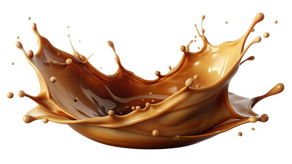 Brown Milk liquid swirl splash and little bubbles isolated on transparent png background, liquid fluid element flowing in form of wave. - obrazy, fototapety, plakaty