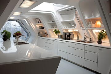 Glossy White Retro Space Age Kitchen: Geometric Elegance