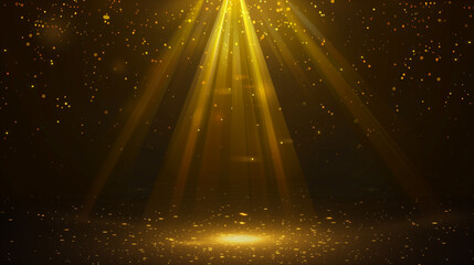 A bright yellow light shines on a dark background, creating a warm and inviting atmosphere. The light seems to be coming from a spotlight, highlighting a specific area of the scene