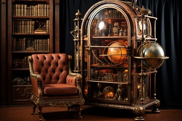 Ironclad Steampunk Home Library: Explorer's Globe, Parchment Manuscripts & Book Cabinets of Steel