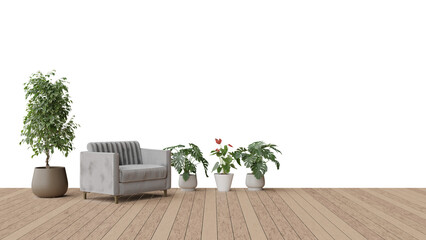 a chair and a potted plant on a wooden floor