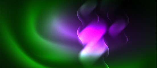 Vibrant swirl of purple and green on a dark background inspired by the colors of a violet petal and the night sky. A colorful piece of art resembling a gas cloud in the terrestrial plant