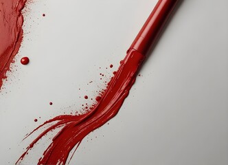 Red stroke brush lipstick or paint on white empty background. Cosmetics or acrylic stains for decoration and design.
