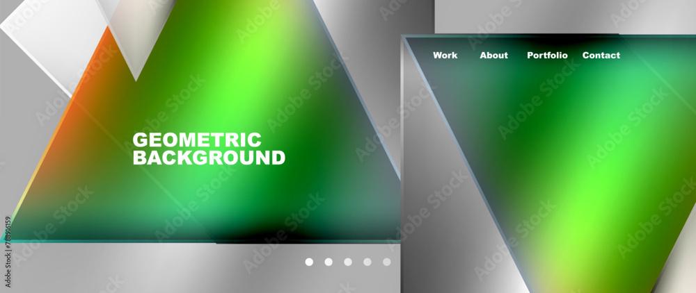 Poster a modern geometric background features green and orange triangles on a sleek gray background. this d