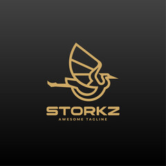 Vector Logo Illustration Stork Line Art Style.