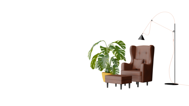 a chair and a plant in a room