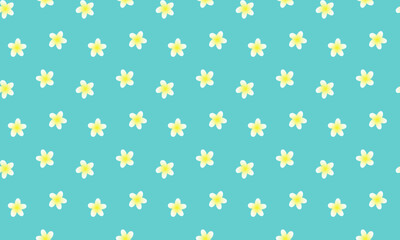 Plumeria flowers seamless pattern design on light turquoise background. Frangipani flowers vector illustration for prints, fabric, cards, wallpapers and textiles.