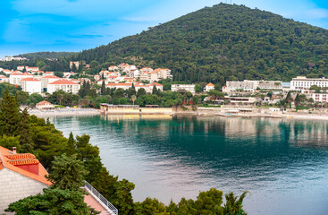 Wooded hill behind Lapad beach holiday destination Croatia