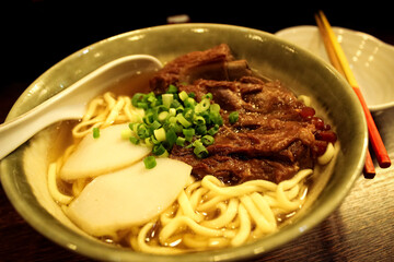 udon Japanese thick noodle beef on top