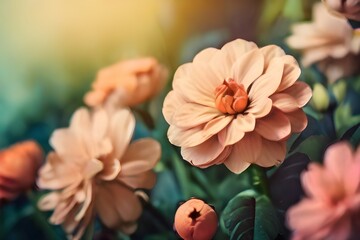 spring or summer flowers background / vintage toning nature landscape flowers Generative AI