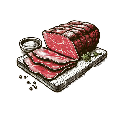 beef pastrami hand drawn vector vintage illustration