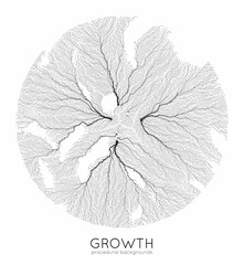 Vector generative branch growth pattern round texture lichen like organic structure with veins monoc - obrazy, fototapety, plakaty