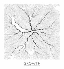 Vector generative branch growth pattern square texture lichen like organic structure with veins mono - obrazy, fototapety, plakaty