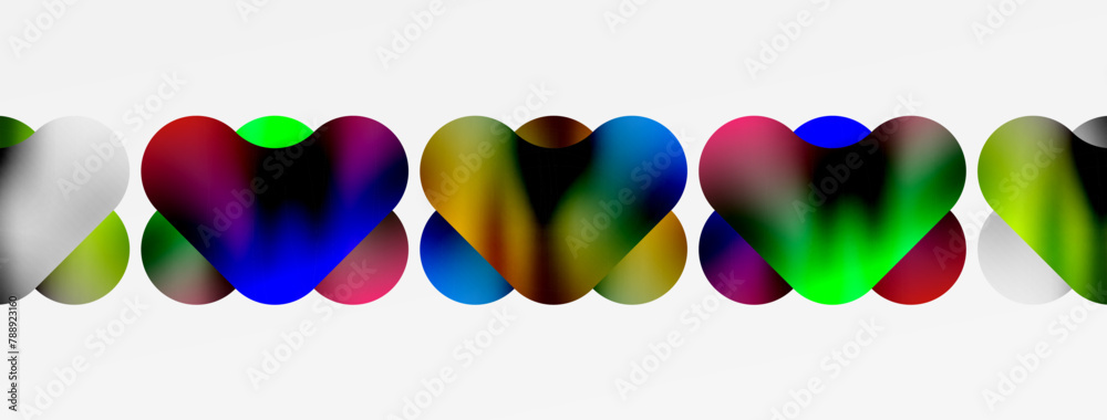 Poster a row of colorful hearts on a white background high quality