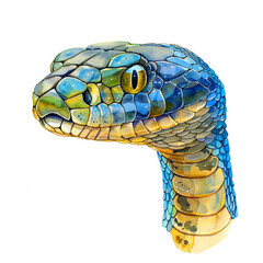 Watercolor realistic snake, python face on a white background. Print for postcard, mug, baseball cap, notepad, notebook
