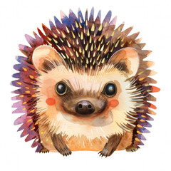 Watercolor realistic hedgehog face on a white background. Print for postcard, mug, baseball cap, notepad, notebook