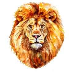 Watercolor realistic lion face on a white background. Print for postcard, mug, baseball cap, notepad, notebook