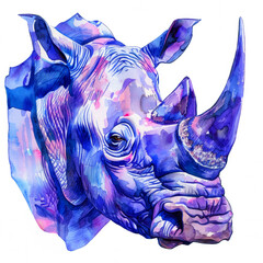 Watercolor realistic rhinoceros face on a white background. Print for postcard, mug, baseball cap, notepad, notebook