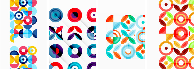 A mix of colorful circles in magenta and electric blue create a vibrant pattern on a white background. The symmetry and visual arts of the circles showcase a unique graphic art