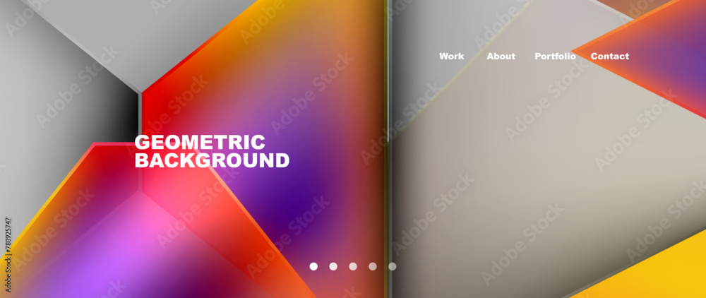 Poster a modern geometric background with colorful triangles in shades of magenta and electric blue on a wh