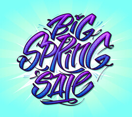Big spring sale banner mockup with hand drawn lettering