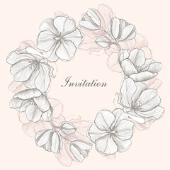 Invitation card template with graphic frame decorated flowers