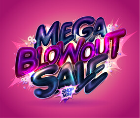 Mega blowout sale vector banner with 3D style letters