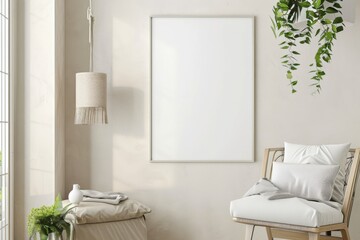 Scandinavian style living room with poster mockup created with generative ai