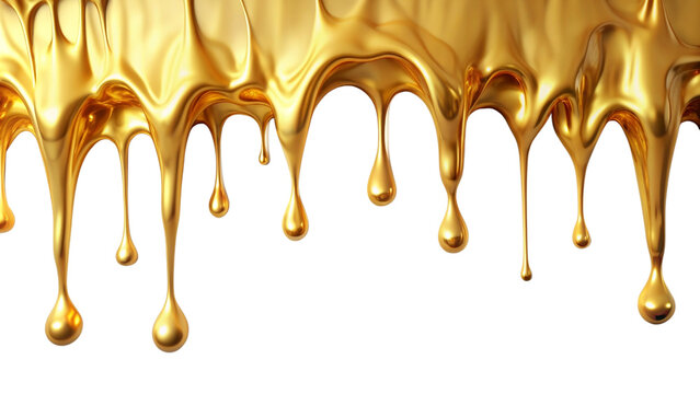 melted gold dripping isolated on transparent background cutout