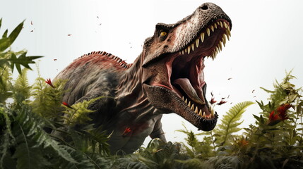 Tyrannosaurus rex dinosaur is hunting prey : Ancient animal. AI Generative.