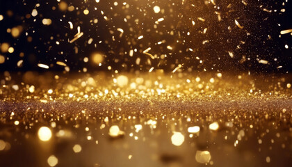Obraz premium gold glittering luxury magic flowing sparkling sparks shiny threads light Christmas confetti glitter falling rain particles Glowing background shimmer Golden glistering falling glow