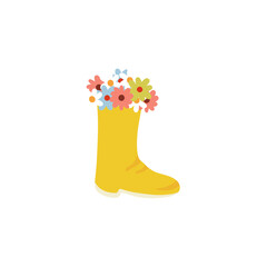 Yellow rubber boot with flowers