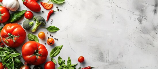 Fresh vegetables from the local farmers market with empty space above