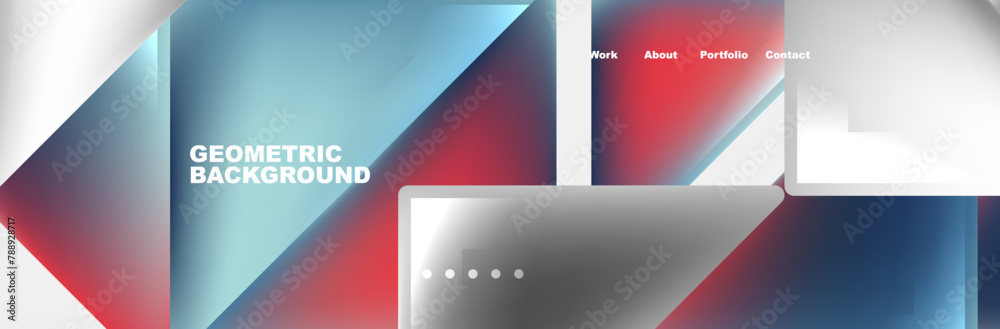 Poster a vibrant geometric background featuring red, white, and blue squares with symmetry. the colors incl