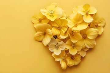 A pale yellow background with a heart-shaped flower arrangement, perfect for Mother's Day, Women's Day, or Valentine's Day.